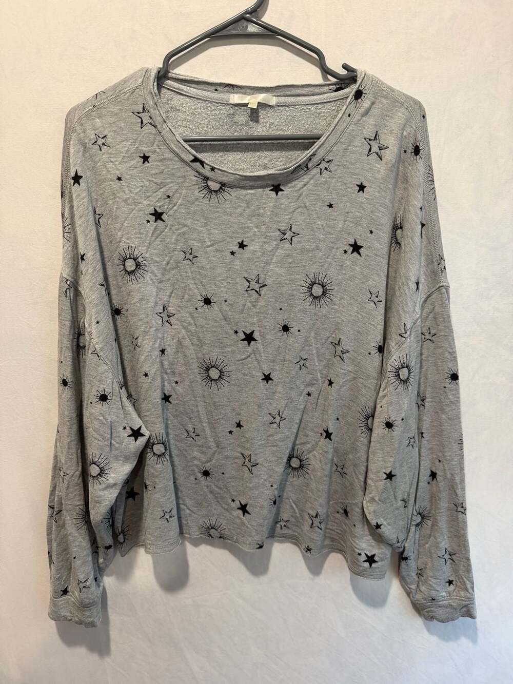 Z Supply Women's Gray Star and Sun Print Long Sleeve Pullover